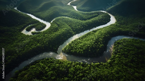 River through green jungle.