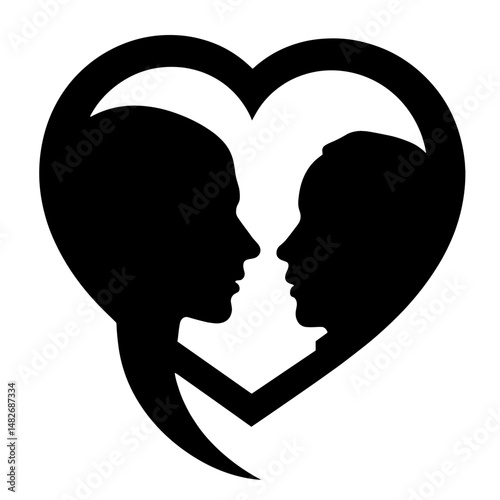 Silhouette of two faces inside a heart shape symbolizing love  