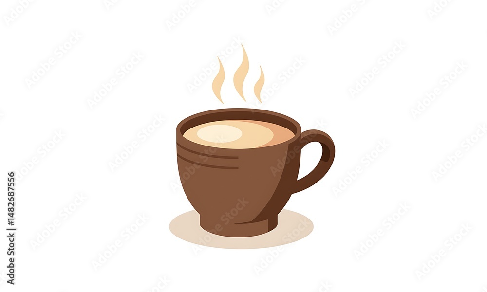 Fototapeta premium Steaming warm beverage in a rustic ceramic mug on wooden table