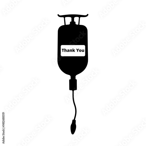 Silhouette of IV Bag with "Thank You" Label on White Background, World Blood Donor Day Concept