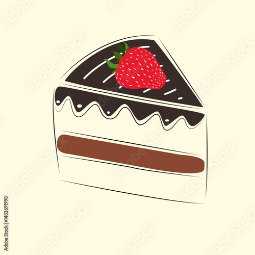 Strawberry Chocolate Cake Slice on Light Background