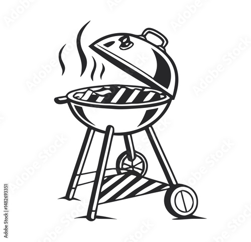 Classic monochrome barbecue grill illustration suitable for summer cookouts and outdoor events