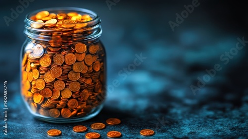 A Mason Jar Filled with Golden Coins, Wealth and Prosperity Concept