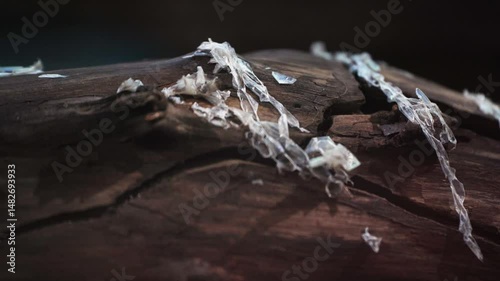 A python sheds its skin by crawling along the branches of a tree. reptiles, creeping.