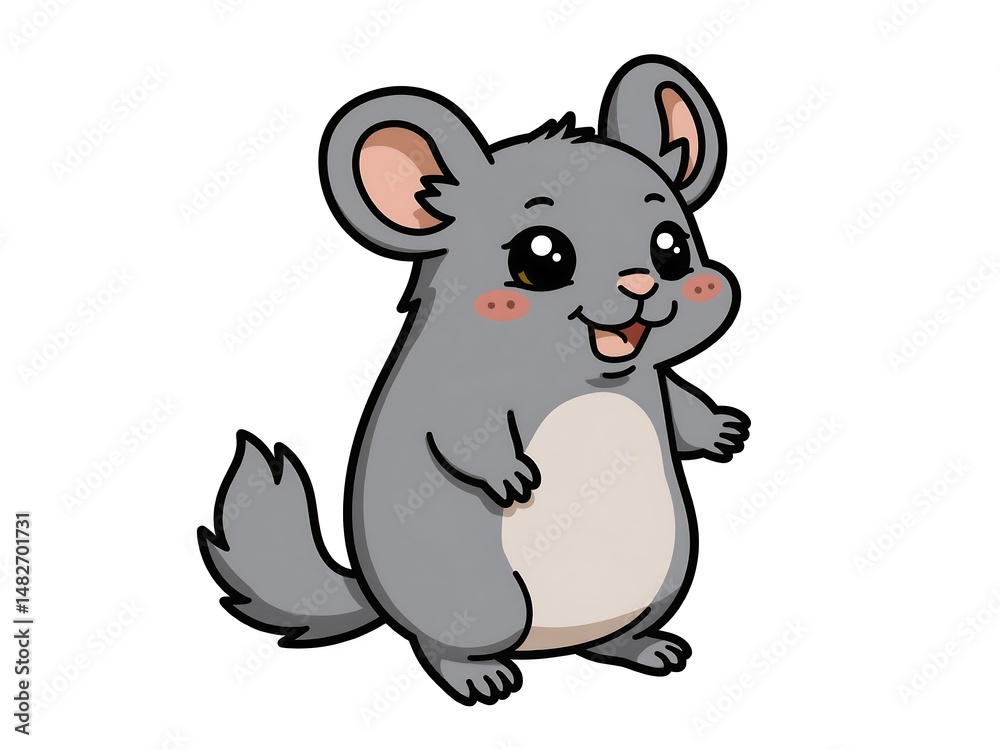 Fototapeta premium Upright chinchilla, fluffy grey fur, isolated white