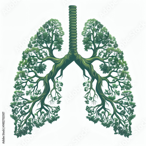 An imaginative depiction of the lungs visualized as lush green trees, emphasizing health.