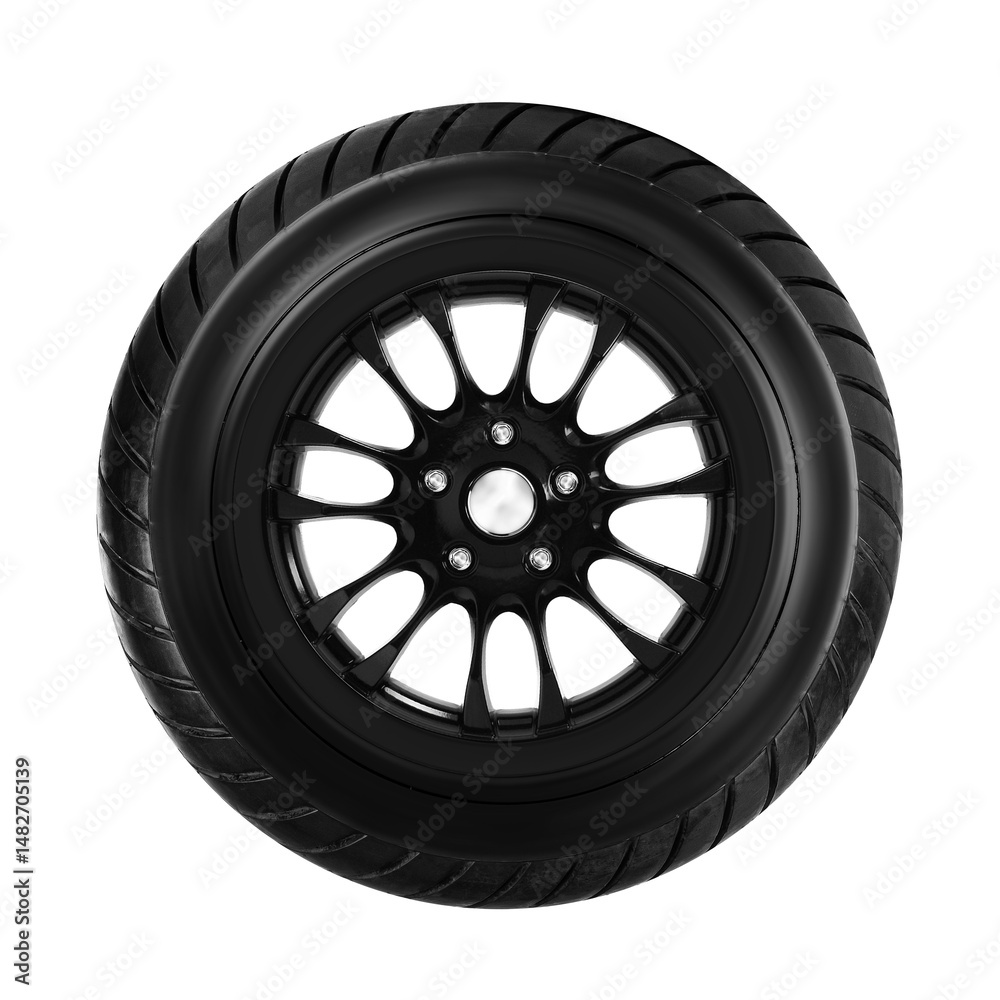 Obraz premium Motorcycle tire , scooter tire and wheel side view transparent on background.
