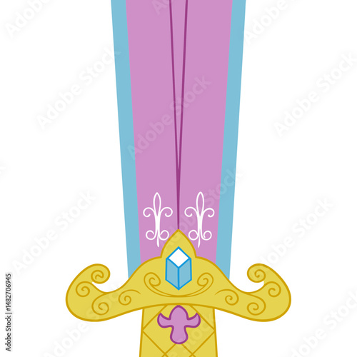 Colorful cartoon sword with decorative handle and blade design  