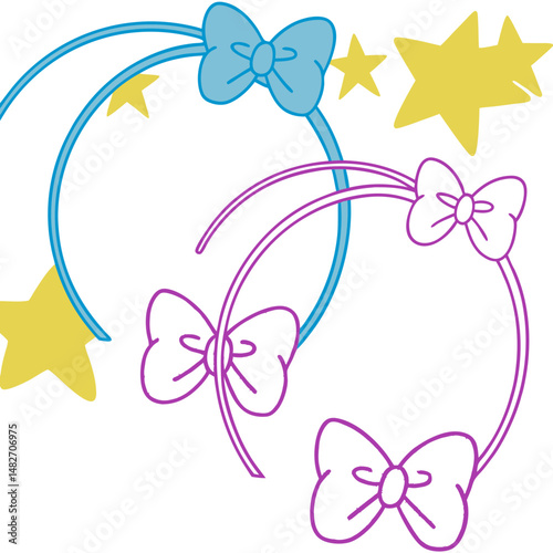 Colorful hairbands with bows and stars in playful design  