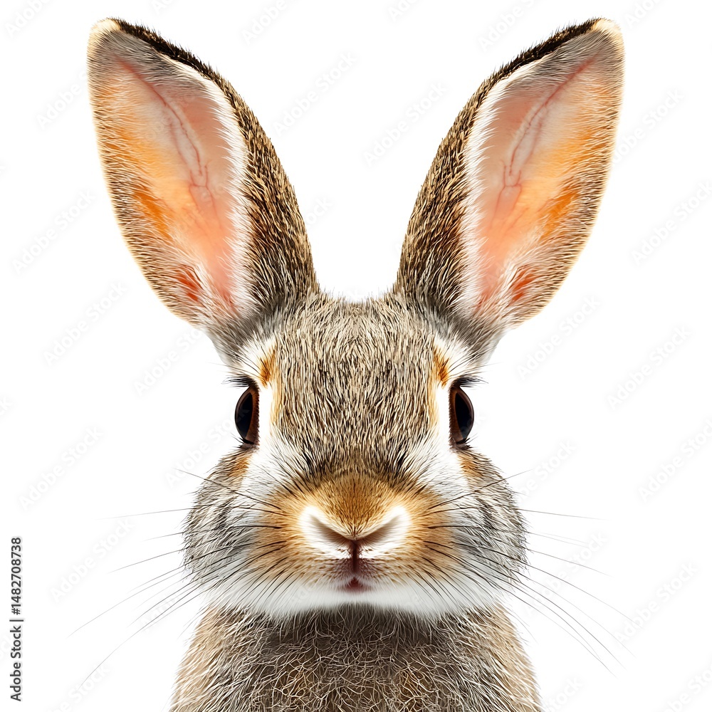 Obraz premium Detailed rabbit portrait with long ears on a clean white background