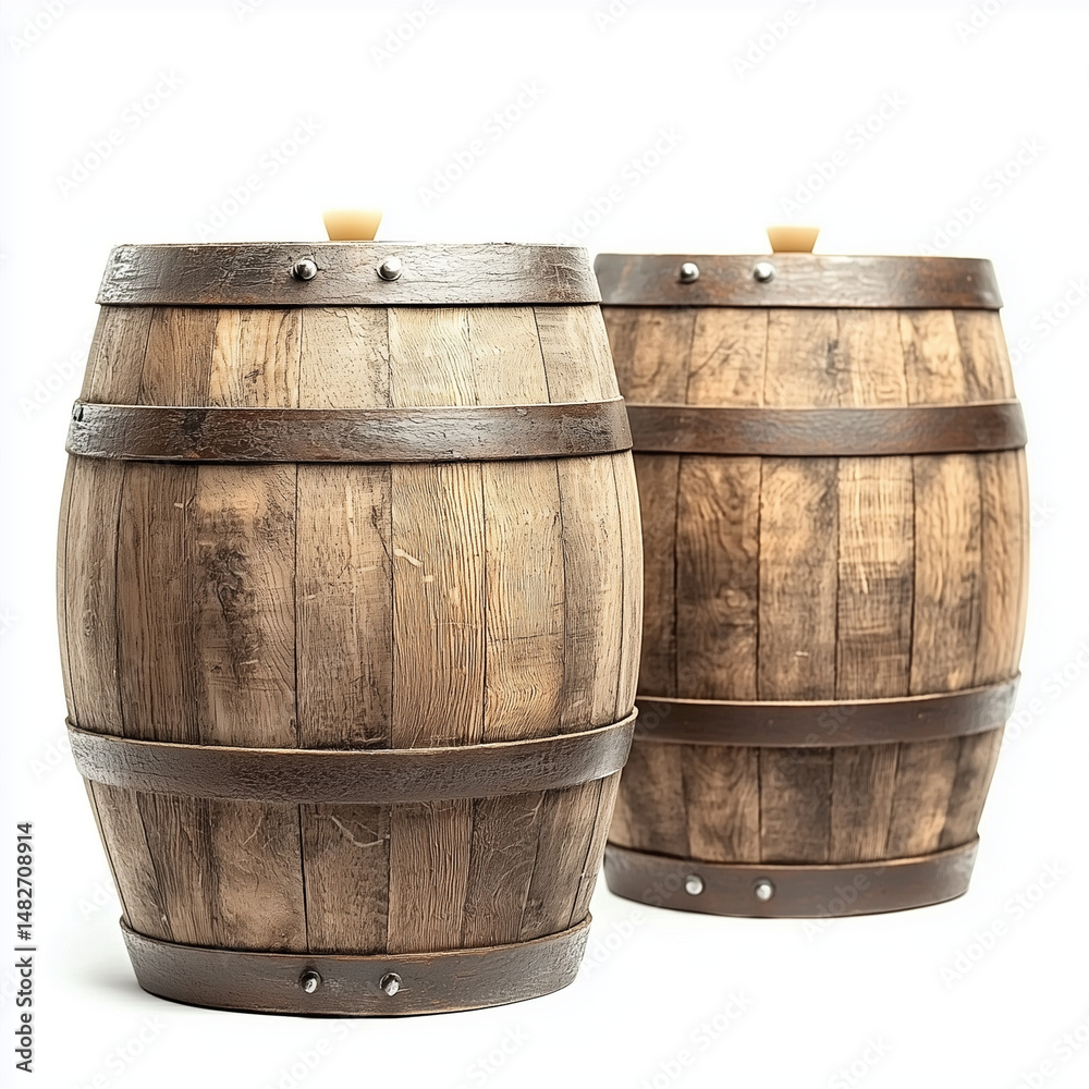 Obraz premium wooden vintage oak wine barrels isolated on white background