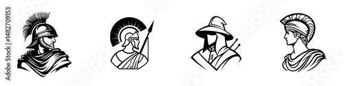 Vector illustration of historical warrior figures showcasing classical armor and attire in a minimalist style