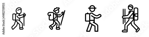 Vector illustration of hikers engaging in outdoor adventure activities in natural landscapes during daytime