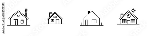 Vector illustration of various house designs in a minimalist style showcasing distinct architectural features and designs