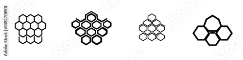 Vector illustration of geometric honeycomb patterns in various configurations suitable for design projects and branding