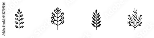 Vector illustration of nature-themed plant icons representing various leaf designs suitable for digital use