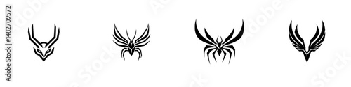 Unique vector illustration icons of stylized spiders featuring distinct designs and variations in appearance