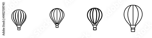 Hot air balloon vector illustration set showcasing various sizes in a minimalistic design style
