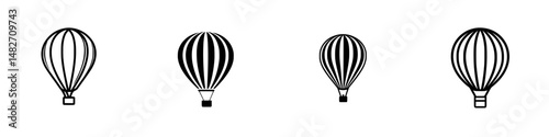 Unique vector illustration of four hot air balloons showing different designs in a minimalistic style