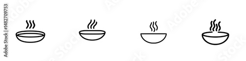 Vector illustration icons depicting steaming bowls of soup in a minimalist style suitable for culinary themes