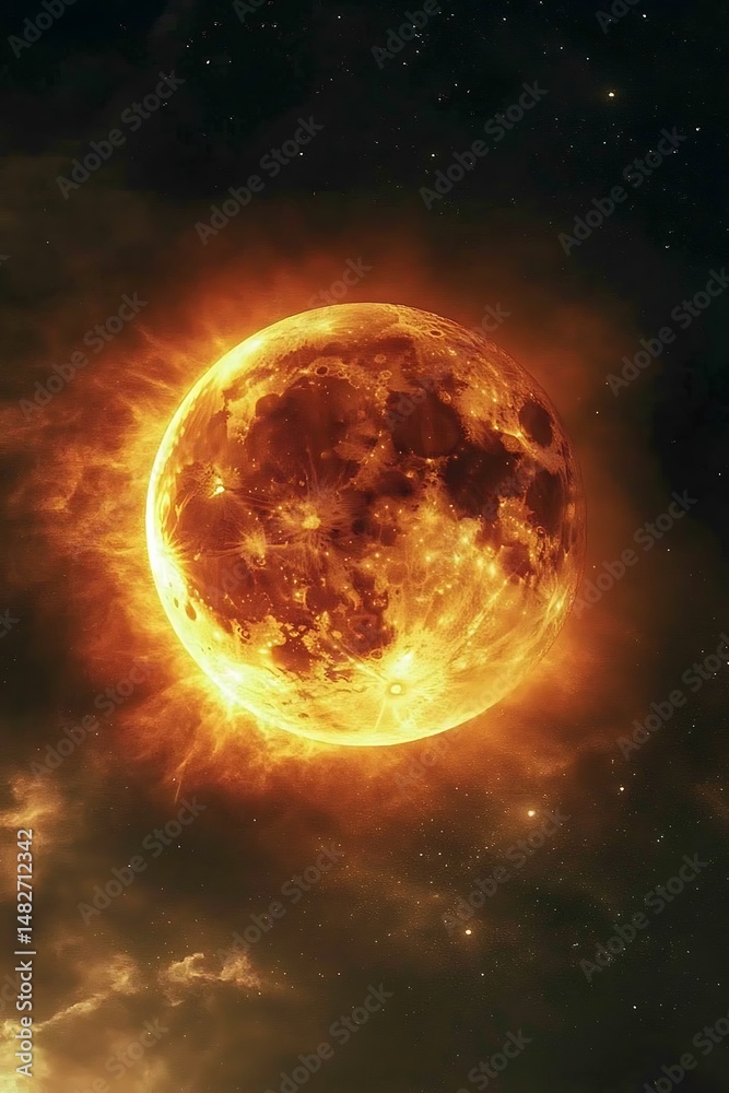 Fototapeta premium Fiery Blood Moon Eclipse In The Night Sky