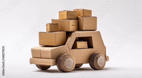 Cardboard car loaded with boxes