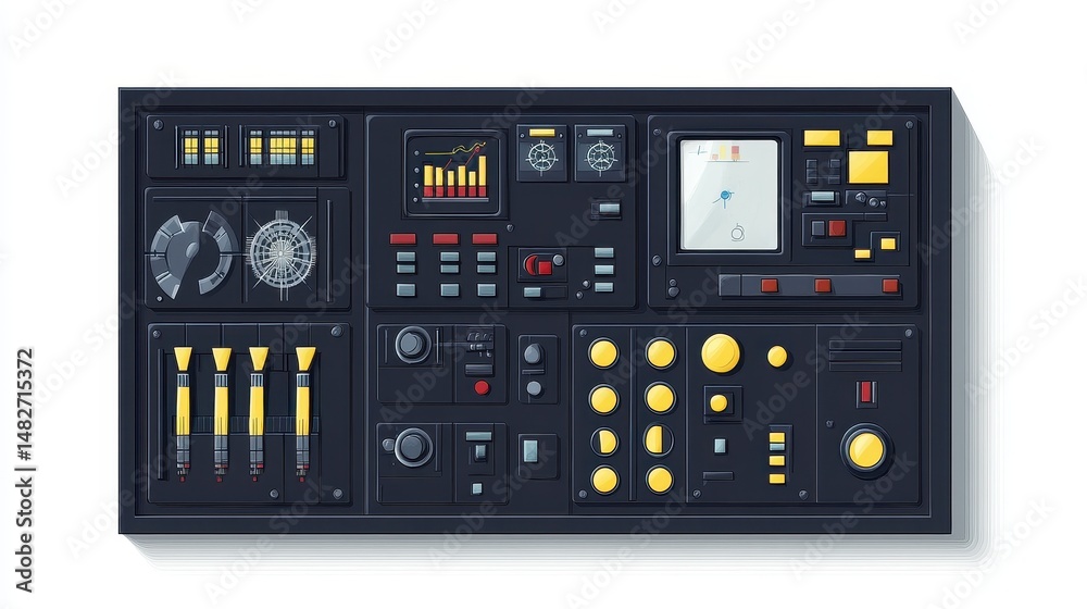 A refinery control panel clipart, industrial operations element, digital art style, dark theme, isolated on white background. A refinery control panel clipart, industrial operations element, digital art style, dark theme, isolated on white background.