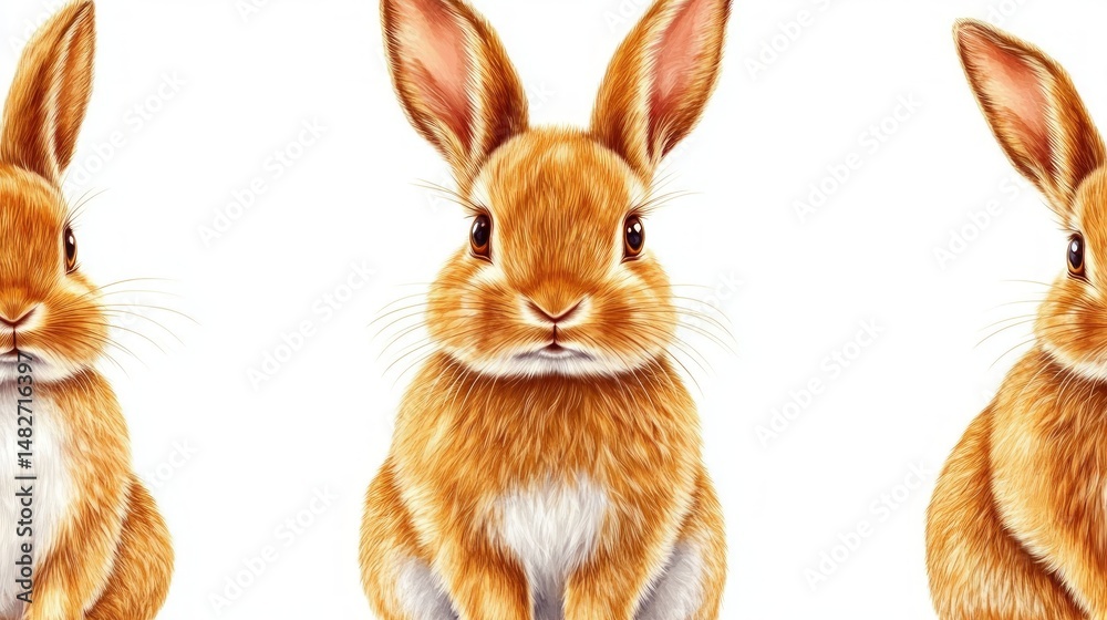 Fototapeta premium Cute orange rabbit, seamless pattern. Children's wallpaper. White background 