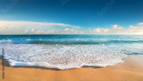 peaceful seascape with soft wave breaking on sandy beach seascape wind brine coral peaceful wandering brine illustration