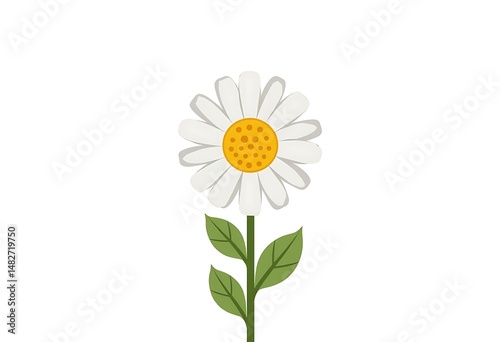 Wallpaper Mural 3D Render, Cheerful Daisy, white petals, yellow face, green stem Torontodigital.ca