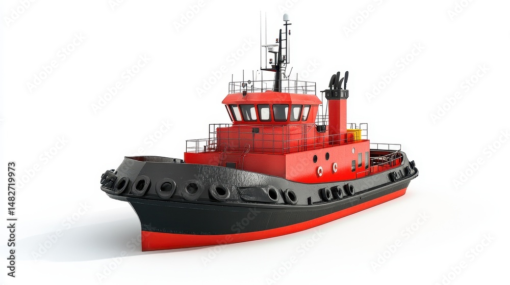 Naklejka premium A tugboat clipart, port assistance element, 3D illustration, navy and red, isolated on white background