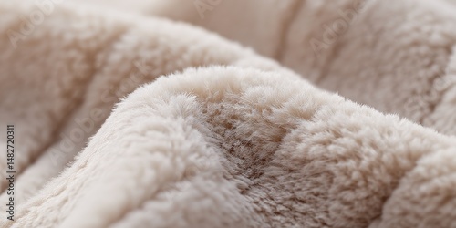 Soft beige sherpa fleece fabric in close-up with cozy texture
