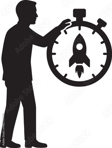 Silhouette vector of speed launch stopwatch, representing fast timing, quick start, efficiency, precision, and countdown for events.
