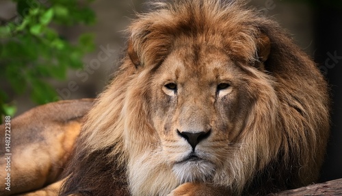 a lion is resting comfortably