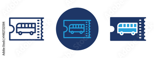 Set of 5 pixel perfect colored Bus Ticket icon with 1 unexpanded, 1 silhouette,  Simple bus pass or ticket illustration showing fare and transit symbol.