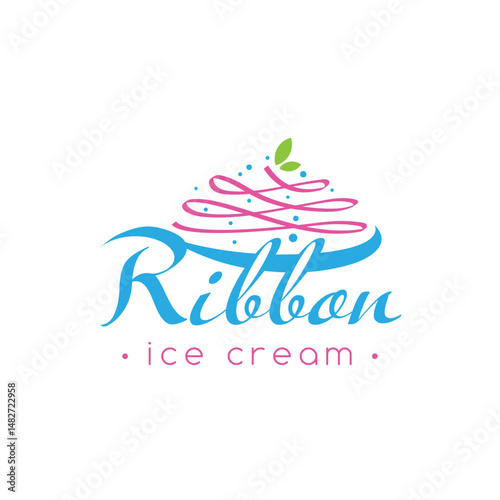 Playful ribbon-style logo for a shaved ice cream brand. Ideal for dessert shops and frozen treat businesses. Fun, colorful, and modern for sweet brand identity.