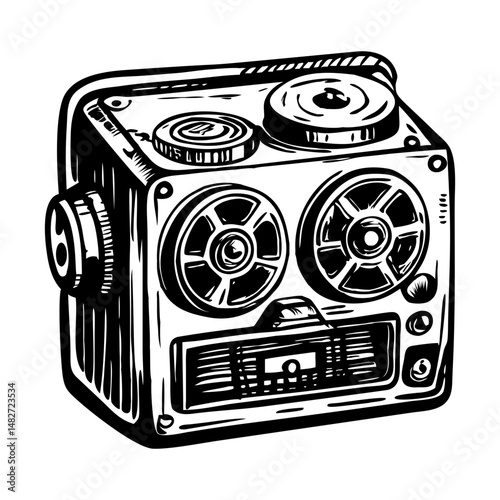 A sketchy style illustration of a vintage recorder