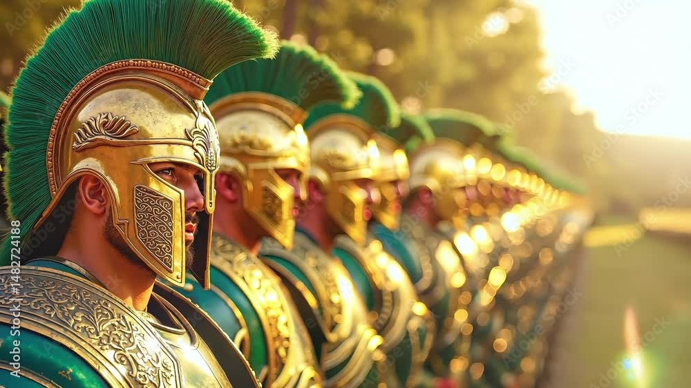 A group of men in roman armor standing in a line