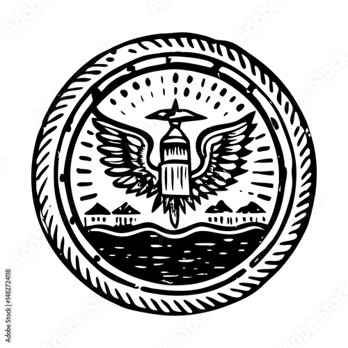 A sketchy style illustration of a company seal