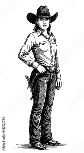 Intrepid Cowgirl: Pen & Ink Portrait, Western Strength