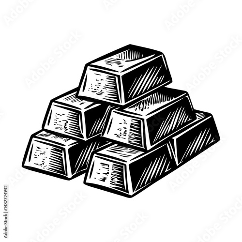 A vintage style illustration of gold bars