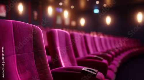 Plush seating in a modern cinema showcasing vibrant purple hues with dim lighting for an intimate experience