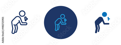 Set of 5 pixel perfect colored Nausea icon with 1 unexpanded, 1 silhouette,  Face with green expression and hand over mouth indicating a feeling of vomiting.