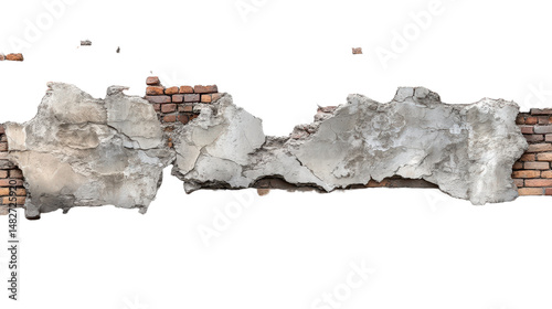 Broken brick wall isolated on transparent background