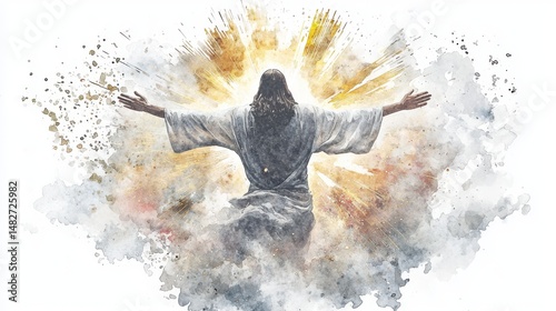 A figure surrounded by a celestial glow representing the spiritual journey of transcendence and divine connection