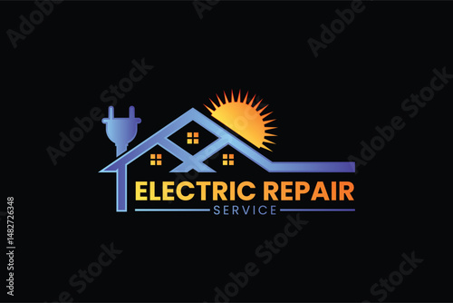 Electric logo. Electrical Power Sun Solar Energy Logo