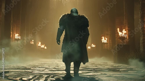 A viking walking through a ruin castle