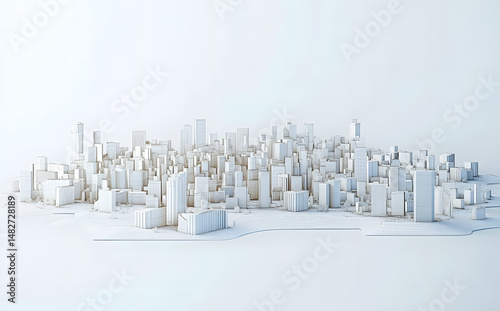 3D model of a city on a white background.