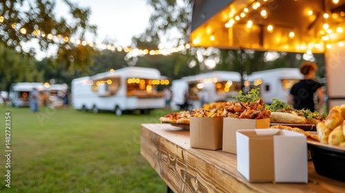 Food Trucks and Delicious Dishes at Outdoor Festival Event Venue