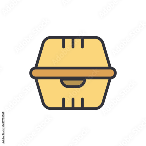 Stylized Illustration Of A Rectangular Food Container With Lid Detail